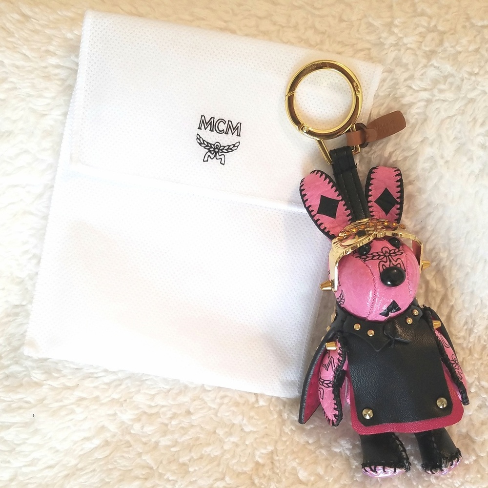 MCM Visetos pink rabbit bag charm keychain